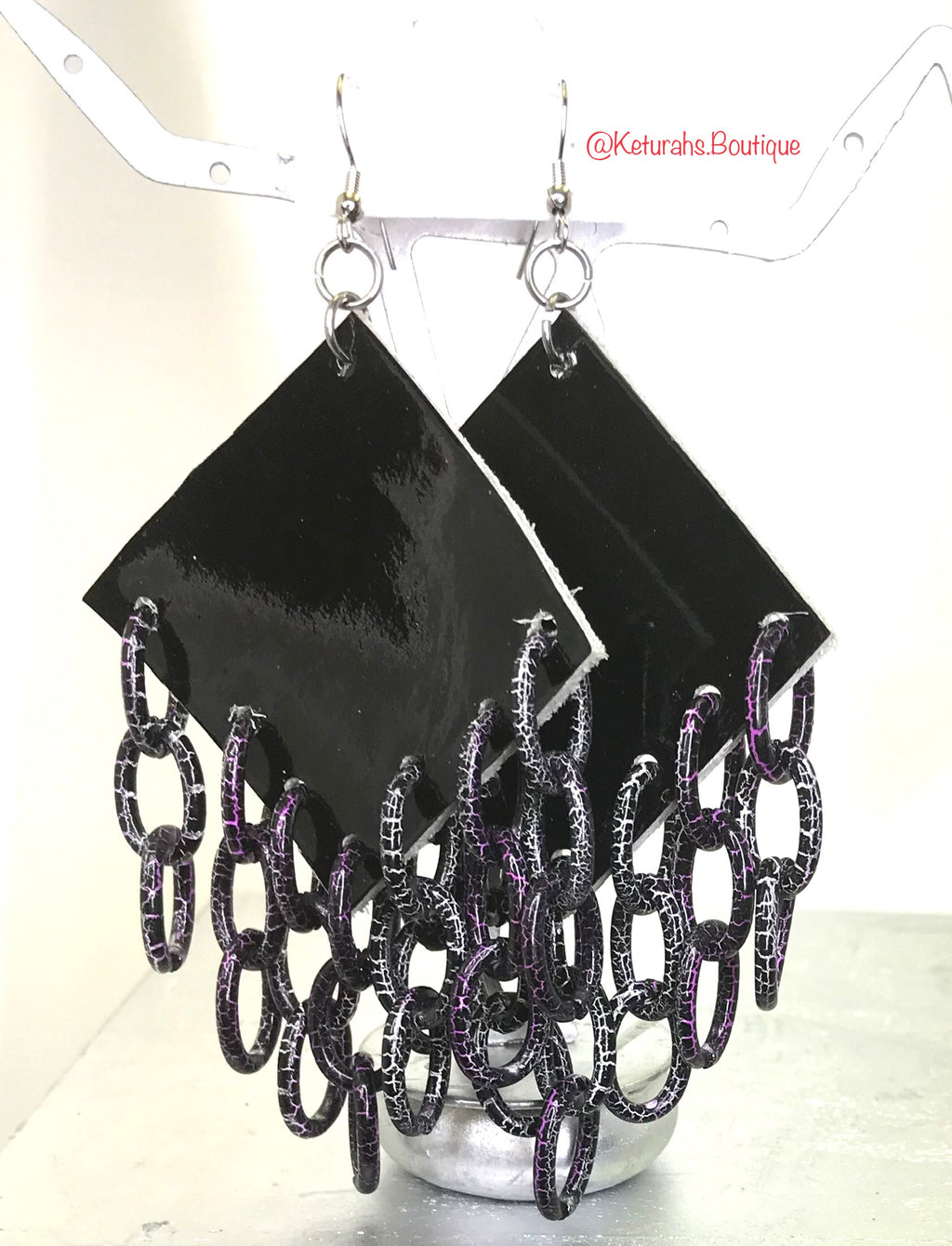 Black & Purple Leather Earrings